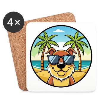 Berger De Beauce Dog Breed Cartoon Sunglass Beach - Coasters (set of 4) - white - Front