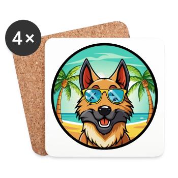 Belgian Sheepdog Breed Cartoon Sunglasses Beach - Coasters (set of 4) - white - Front