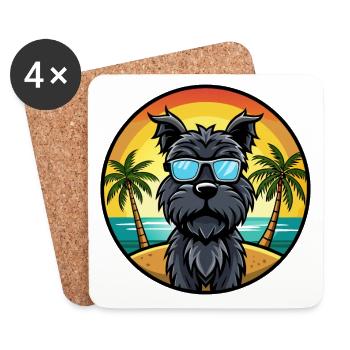 Lunettes de soleil de dessin animé de race de chien terrier russe noir - Dessous de verre (lot de 4) - blanc - Devant
