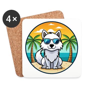 American Eskimo Dog Breed Cartoon Sunglasses Beach - Coasters (set of 4) - white - Front