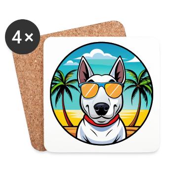 Bull Terrier Dog Breed Cartoon Sunglasses Beach - Coasters (set of 4) - white - Front