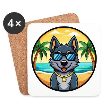 Chien d’élan norvégien noir race dessin animé plage - Dessous de verre (lot de 4) - blanc - Devant