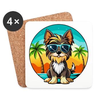 Biewer Terrier Dog Breed Cartoon Sunglasses Beach - Coasters (set of 4) - white - Front