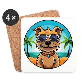 Border Terrier Dog Breed Cartoon Sunglasses Beach - Coasters (set of 4) - white - Front