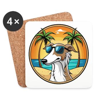 Borzoi Dog Breed Cartoon Sunglasses Beach - Coasters (set of 4) - white - Front