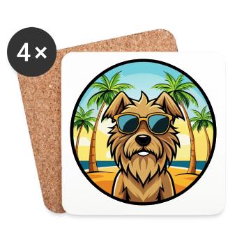 Briard Dog Breed Cartoon Sunglasses Beach - Coasters (set of 4) - white - Front