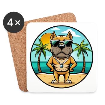 Bull Boxer Dog Breed Cartoon Sunglasses Beach - Coasters (set of 4) - white - Front