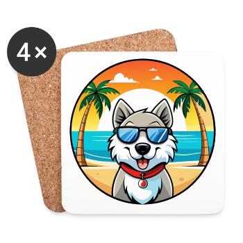 Chien Husky Labrador Canadien Race Cartoon Beach - Dessous de verre (lot de 4) - blanc - Devant