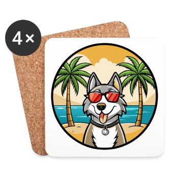 Lunettes de soleil de dessin animé de race de chien esquimau canadien plage - Dessous de verre (lot de 4) - blanc - Devant