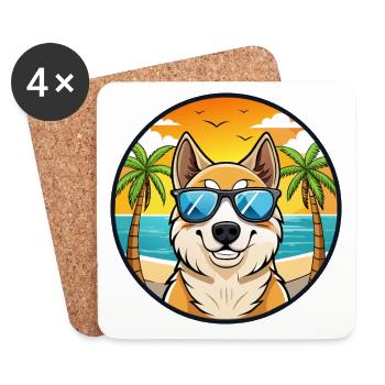 Berger d’Asie centrale Race Cartoon Beach - Dessous de verre (lot de 4) - blanc - Devant