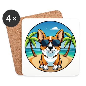 Strickjacke Welsh Corgi Hund Rasse Cartoon Sonnenbrille - Untersetzer (4er-Set) - Weiß - Vorne