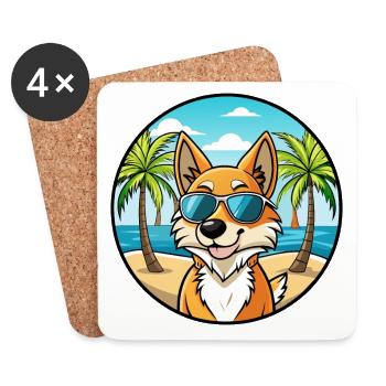 Cimarron Uruguayo Dog Breed Cartoon Sunglass Beach - Coasters (set of 4) - white - Front