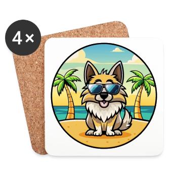 Chien de berger croate race dessin animé lunettes de soleil plage - Dessous de verre (lot de 4) - blanc - Devant