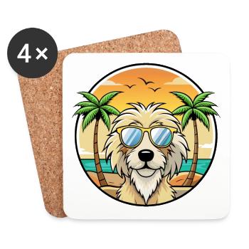 Chien de berger catalan race dessin animé lunettes de soleil plage - Dessous de verre (lot de 4) - blanc - Devant