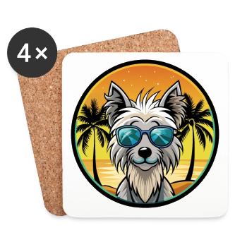 Chinesische Schopfhunderasse Cartoon Sonnenbrille Strand - Untersetzer (4er-Set) - Weiß - Vorne