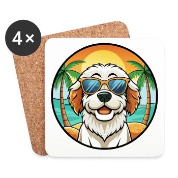Clumber Spaniel Chien Race Dessin Animé Lunettes De Soleil Plage - Dessous de verre (lot de 4) - blanc - Devant