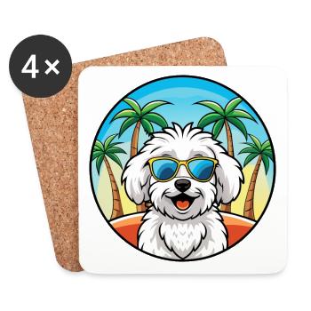 Bichon frisé race de chien dessin animé lunettes de soleil plage - Dessous de verre (lot de 4) - blanc - Devant