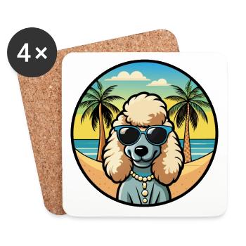 Corded Poodle Dog Breed Cartoon Sunglasses Beach - Coasters (set of 4) - white - Front