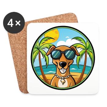 Cretan Hound Dog Breed Cartoon Sunglasses Beach - Coasters (set of 4) - white - Front