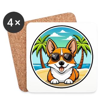 Corgi Chien Race Dessin Animé Lunettes De Soleil Plage - Dessous de verre (lot de 4) - blanc - Devant