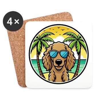 Curly Coated Retriever Dog Breed Cartoon Beach - Coasters (set of 4) - white - Front
