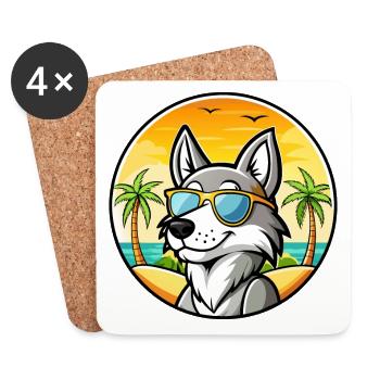 Lunettes de soleil tchécoslovaques de race chien-loup de dessin animé - Dessous de verre (lot de 4) - blanc - Devant