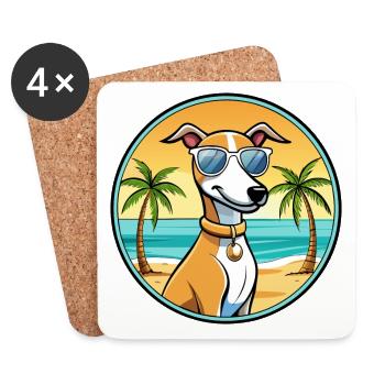 Englischer Whippet Hund Rasse Cartoon Sonnenbrille Strand - Untersetzer (4er-Set) - Weiß - Vorne