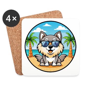 Finlandais Lapon Race Chien Dessin Animé Lunettes De Soleil Plage - Dessous de verre (lot de 4) - blanc - Devant