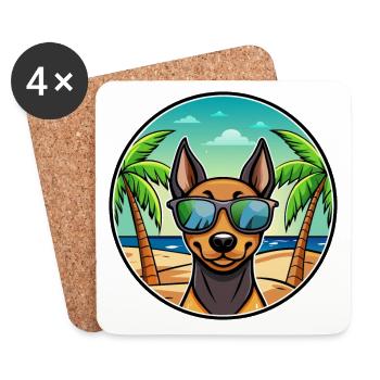 Deutscher Pinscher Hund Rasse Cartoon Sonnenbrille Strand - Untersetzer (4er-Set) - Weiß - Vorne