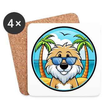 Frisian Water Dog Breed Cartoon Sunglasses Beach - Coasters (set of 4) - white - Front