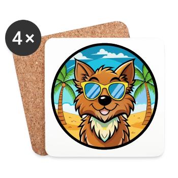 Griffon Nivernais Chien Race Dessin Animé Lunettes De Soleil Plage - Dessous de verre (lot de 4) - blanc - Devant