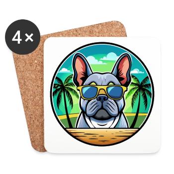 Bouledogue Français Race Dessin Animé Lunettes de Soleil Plage - Dessous de verre (lot de 4) - blanc - Devant