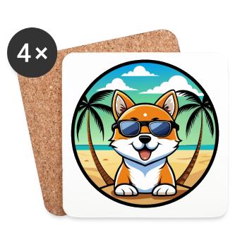 Hokkaido Dog Breed Cartoon Sunglasses Beach - Coasters (set of 4) - white - Front