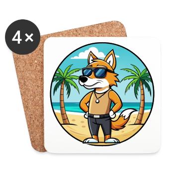 English Foxhound Dog Breed Cartoon Sunglass Beach - Coasters (set of 4) - white - Front