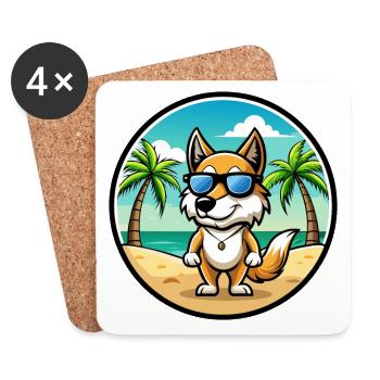 Italien Volpino Chien Race Dessin Animé Lunettes De Soleil Plage - Dessous de verre (lot de 4) - blanc - Devant