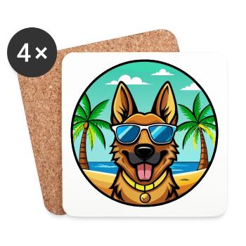German Shepherd Dog Breed Cartoon Sunglasses Beach - Coasters (set of 4) - white - Front