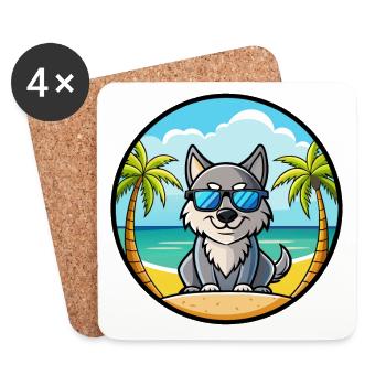 Lunettes de soleil de dessin animé de race de chien du Groenland plage - Dessous de verre (lot de 4) - blanc - Devant