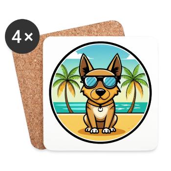Lancashire Heeler Dog Breed Cartoon Sunglass Beach - Coasters (set of 4) - white - Front