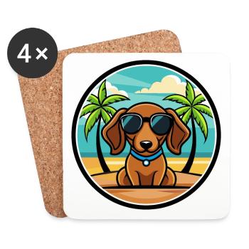 Miniature Dachshund Dog Breed Cartoon Sunglasses - Coasters (set of 4) - white - Front