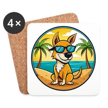 Kangaroo Dog Breed Cartoon Sunglasses Beach - Coasters (set of 4) - white - Front