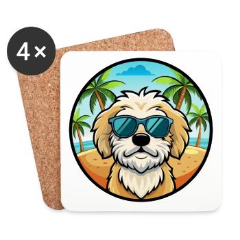 Maltipoo Chien Race Dessin Animé Lunettes de Soleil Plage - Dessous de verre (lot de 4) - blanc - Devant
