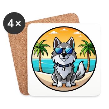 Norwegian Elkhound Dog Breed Cartoon Sunglasses - Coasters (set of 4) - white - Front