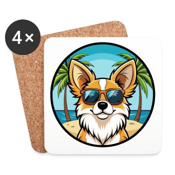 Papillon Chien Race Dessin Animé Lunettes de Soleil Plage - Dessous de verre (lot de 4) - blanc - Devant