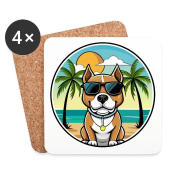 Pitbull Chien Race Dessin Animé Lunettes de Soleil Plage - Dessous de verre (lot de 4) - blanc - Devant