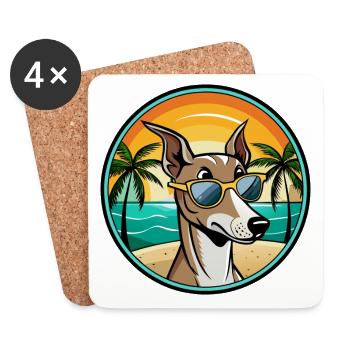 Lévrier polonais race chien dessin animé lunettes de soleil plage - Dessous de verre (lot de 4) - blanc - Devant
