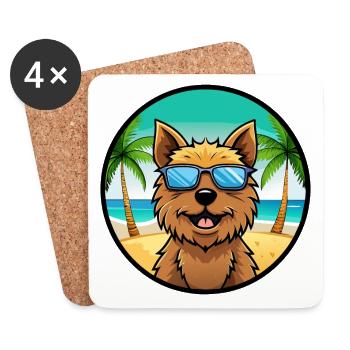 Norwich Terrier Dog Breed Cartoon Sunglasses Beach - Coasters (set of 4) - white - Front