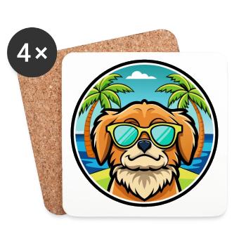 Lunettes de soleil de dessin animé de race de chien pékinois plage - Dessous de verre (lot de 4) - blanc - Devant