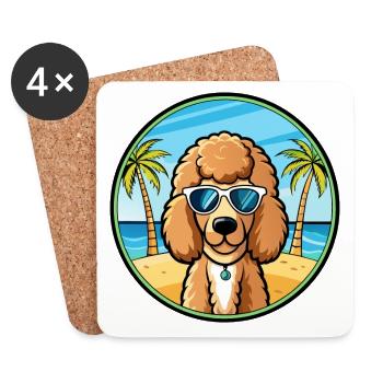 Poodle Dog Breed Cartoon Sunglasses Beach - Coasters (set of 4) - white - Front