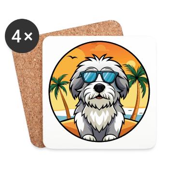 Lunettes de soleil polonaises de race de chien de berger des plaines de dessin animé - Dessous de verre (lot de 4) - blanc - Devant