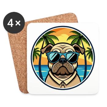Pug Dog Breed Cartoon Sunglasses Beach - Coasters (set of 4) - white - Front